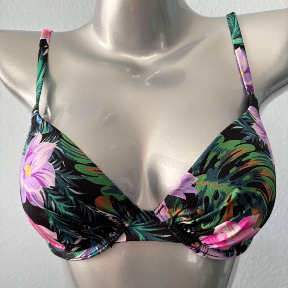 Victoria's Secret Swim Bikini Top Nwt Black Tropical Push Up Underwire